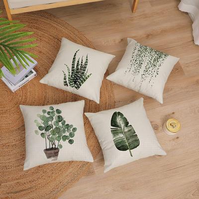 Green Plant Decorative Throw Pillowcase Linen Square Pillowcase Outdoor Sofa Home Bed Decoration Cushion Cover 50X50Cm