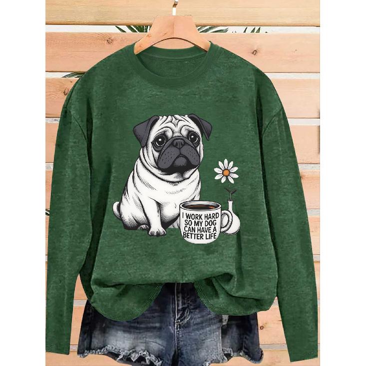 Women's Casual Sports Long Sleeve T Shirt,Soft Cotton Material, Loose and Comfortable fit,Pet Dog Pattern print,Ideal Gift for Pet Lovers for Summer