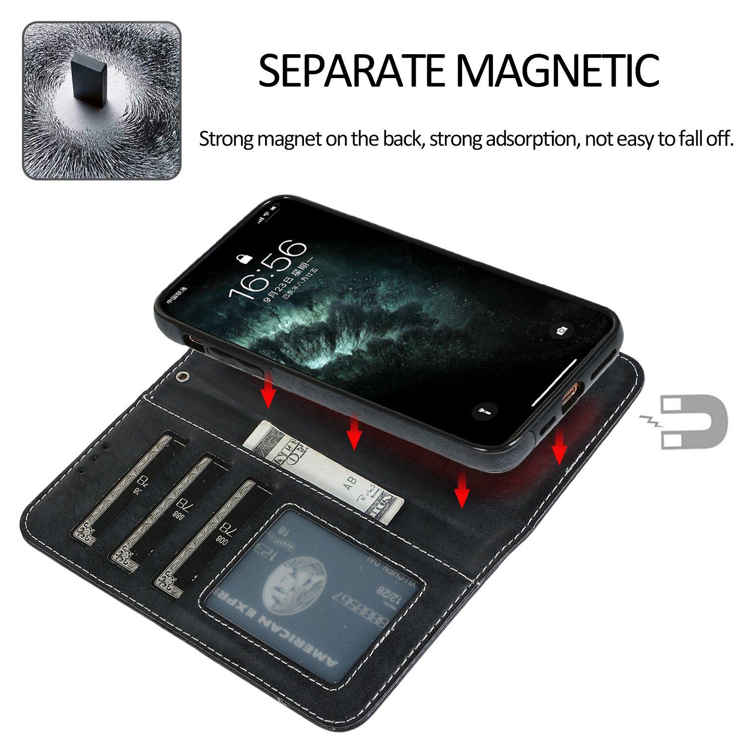 

For iPhone 14 6.1 inch Matte Retro Phone Case Anti-drop Magnetic Absorption Detachable Inner TPU Case+PU Leather Cover Wallet Dark Blue