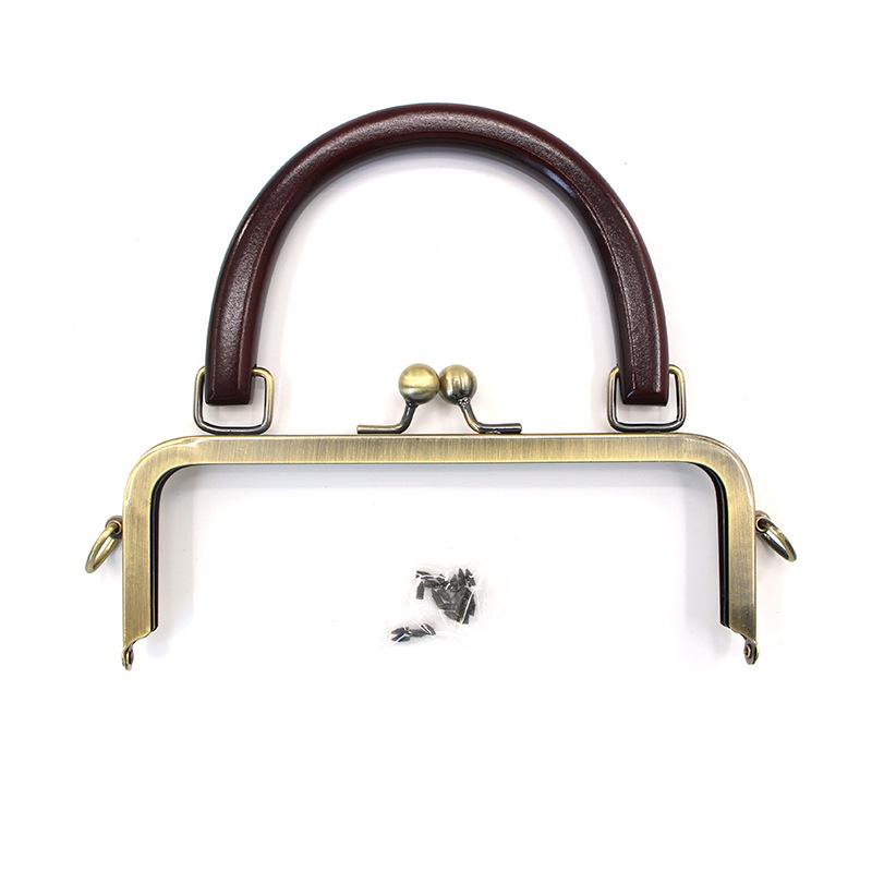 20CM Dark Embossed Bronze Handbag Handle with 25CM Square Wood Clasp and Smooth Screw Material