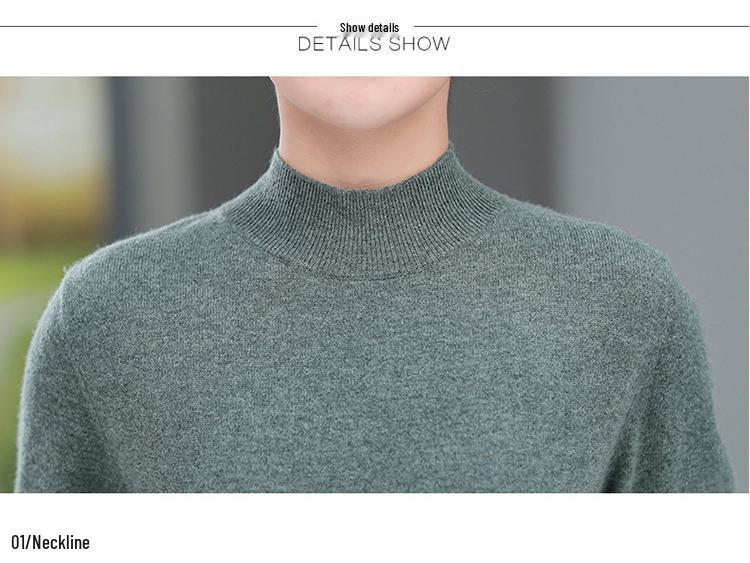 Women's 100% Pure Wool Sweater - Thick, Half High Neck for Middle-aged & Elderly, Autumn/Winter