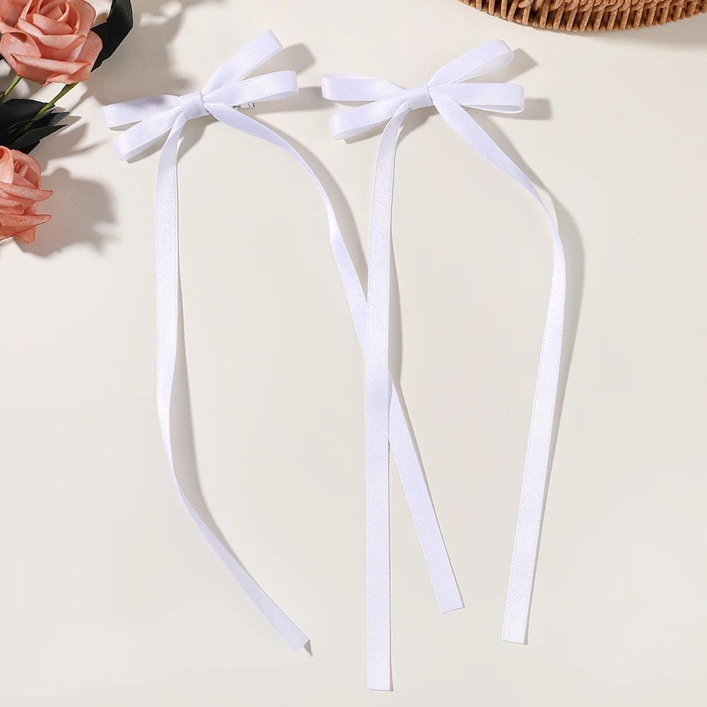 2pcs Long Tassel Ribbon Hairpin Cute Candy Bow Clip for Women Girls Party Gifts Headwear Side Clips Hair Accessories