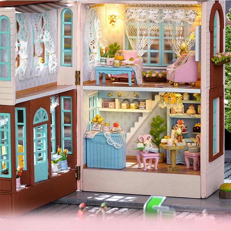 Diy Mini Wooden Dollhouse With Furniture Light Doll House Casa Assembly Model Pink Princess Villa Architecture Kit Toys Birthday