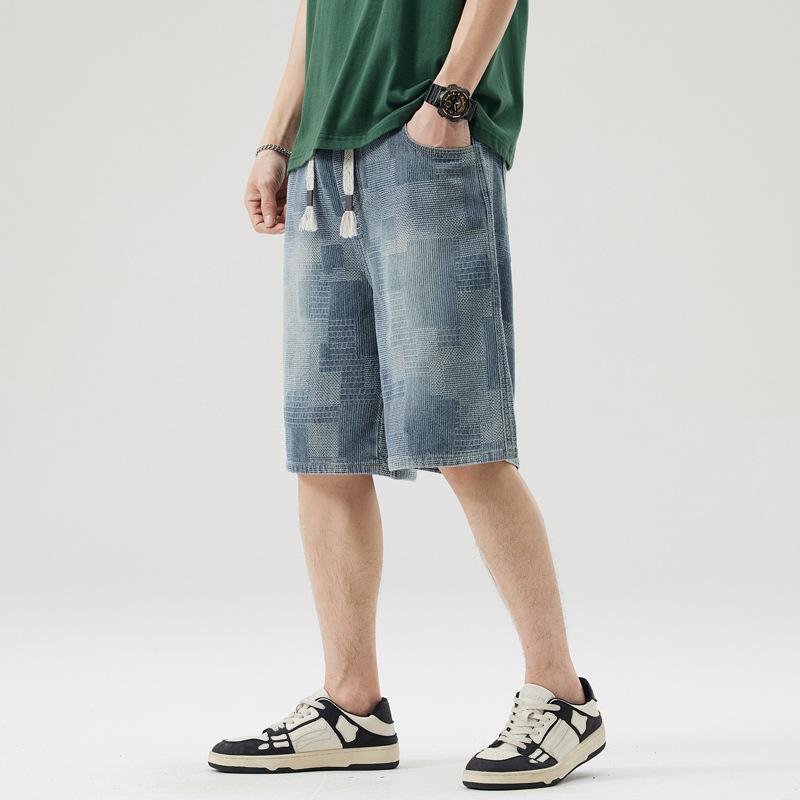 Binchi Keji Travel Men's Blue Denim Shorts Summer Thin New Starry Sky Pattern Straight Loose Five-Point Mid-Sized Pants Cm