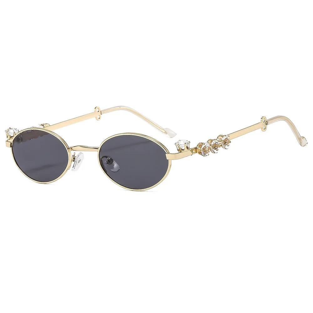 Women's Punk Retro Silver Anti Blue Light Eyewear Rhinestone Stainless Steel Oval Frame Glasses Girl Reading Seaside Spectacles