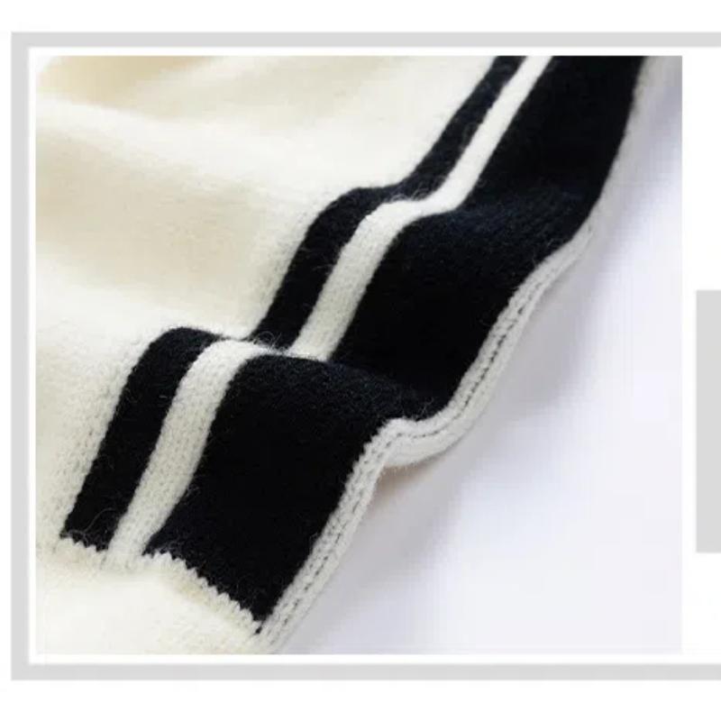 Men's Clothing Round Neck Contrast Color Pullover Lantern Long Sleeve Screw Thread Sweater Knitted Casual Autumn Winter Tops