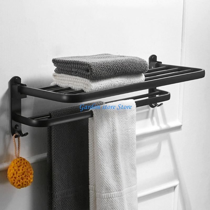 B0KB Space Aluminum Towel Holder Multilayer Towel Bar Wall Hanging Storage Rack for Kitchen Bathroom Easy to Install Durable