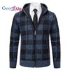 Cozy Up Men Sweater Coat  Autumn Winter Thick Warm Hooded Plaid Wool Sweater Cardigan  Zipper Fleece Coat Men
