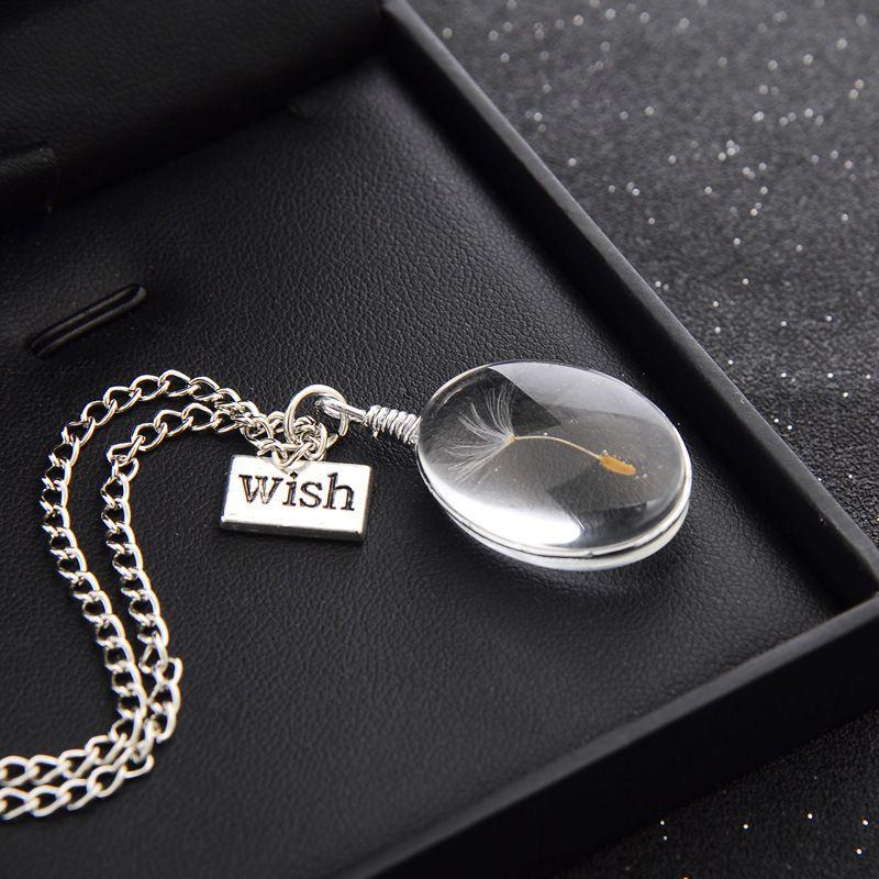 Elegant Wish Glass Real Dandelion Seeds In Glass Bottle Necklace Pendant