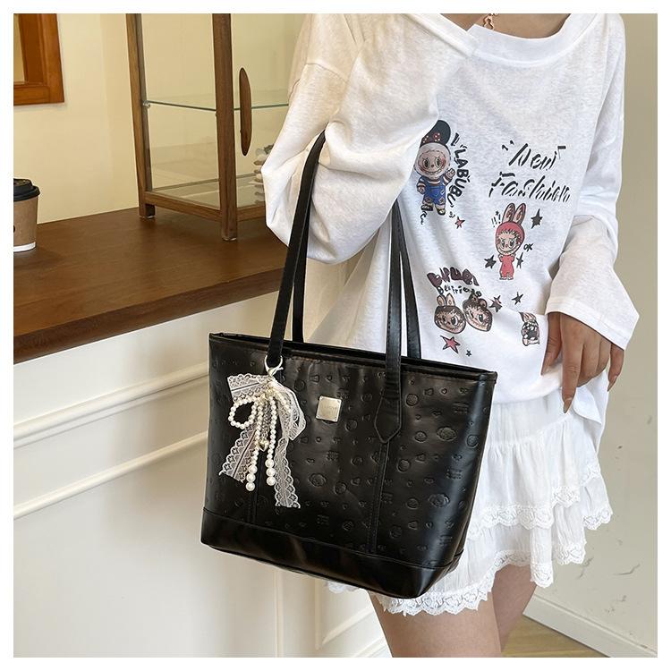 European American Style Faux Leather Tote Bag for Women, Elegant Embossed Large Capacity Shoulder Handbag, Casual Commute Work Bag KTB