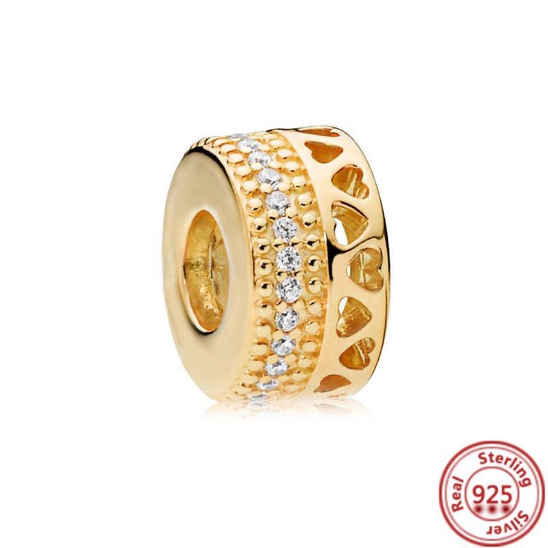 Cobre 925 Corazón de Amor Dorado Trébol de Cuatro Hojas Ángel Sol Árbol Plumas Cuentas DIY Ajuste Pulsera de Abalorios Original Pantaro Zircón Fino