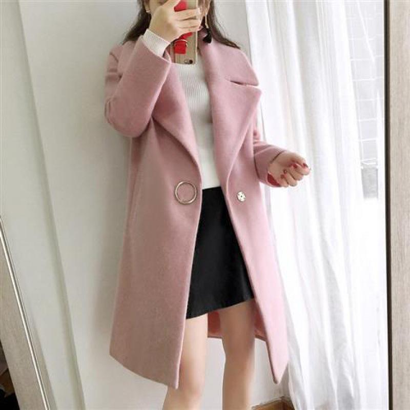 

2022 Autumn/Winter Korean Style Thickened Woolen Coat, Large Lapel, White Mid-Length Cocoon Shape Overcoat for Women Small