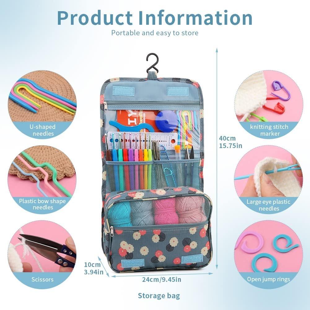 Crochet Kit for Beginners 130 Pcs Crochet Starters Kit Including Crochet Yarn HooksCrochet Accessories In Hangable Storage Bag