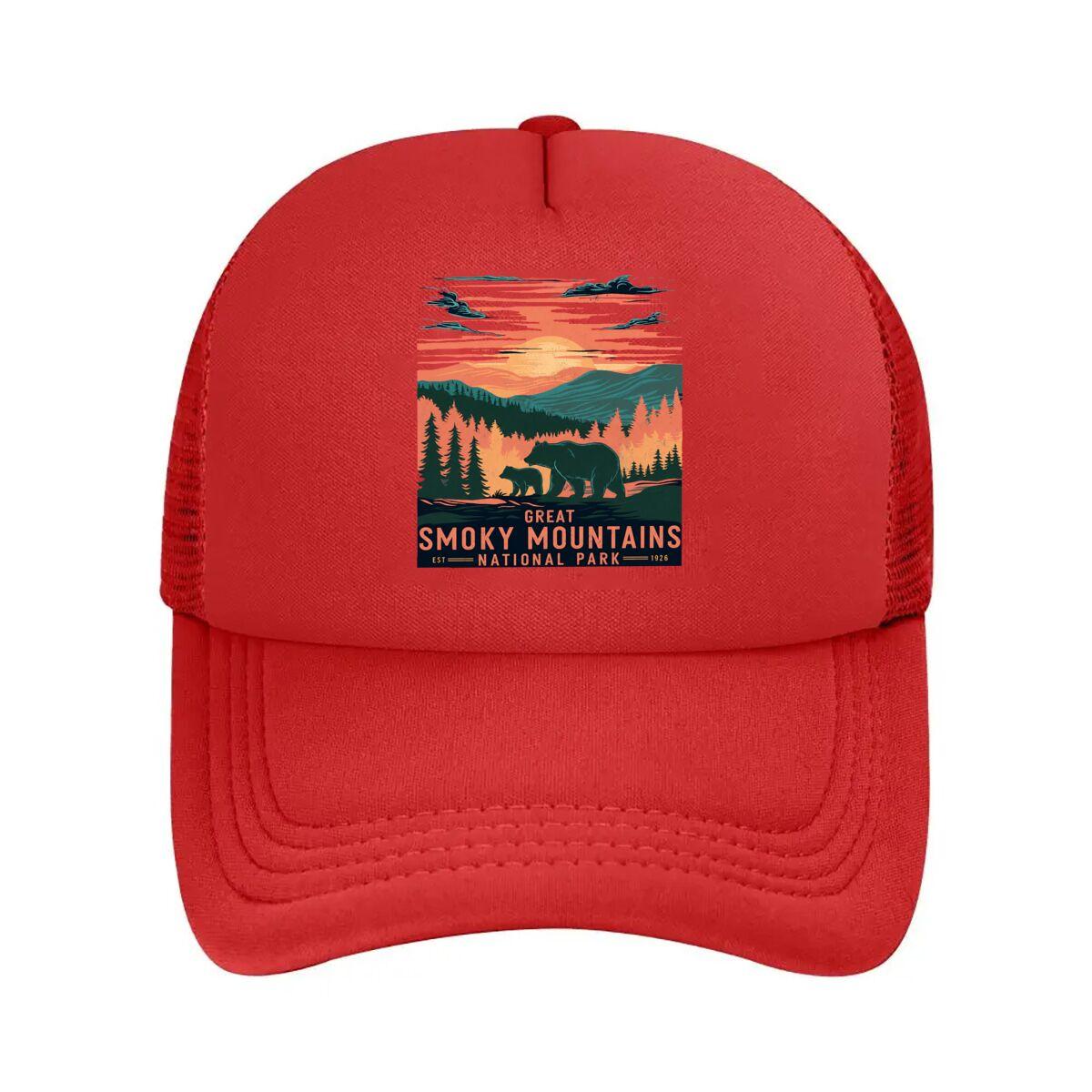 Vintage Great Smoky Mountains National Park Art Print Mesh Baseball Cap Hip Hop Adjustable