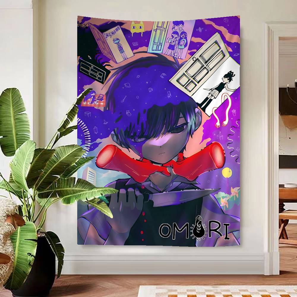 

Classic Hot Horror Video Game Omori Colorful Tapestry Wall Hanging Hippie Flower Wall Carpets Dorm Decor Wall Art Decor 74x94cm(29x37in)