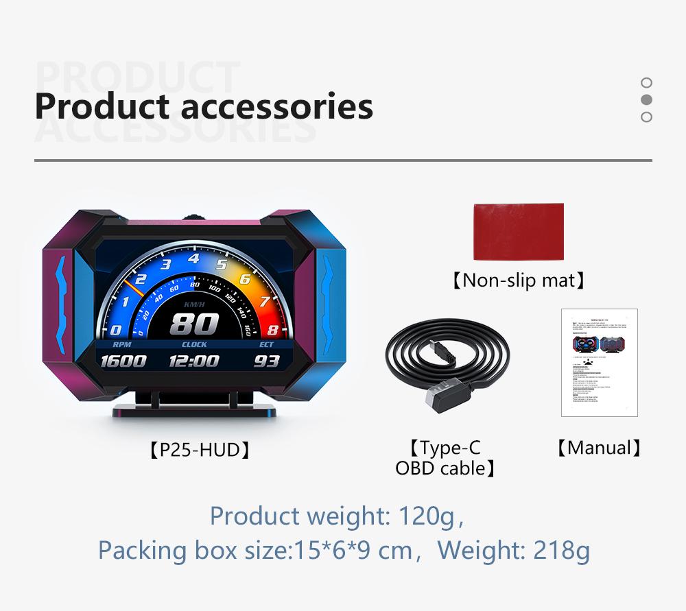 

OBD + GPS HUD P25 Автомобильный OBD Head Up Display HUD на бортовом компьютере Цифровой спидометр Температура воды Расход топлива Уклономер