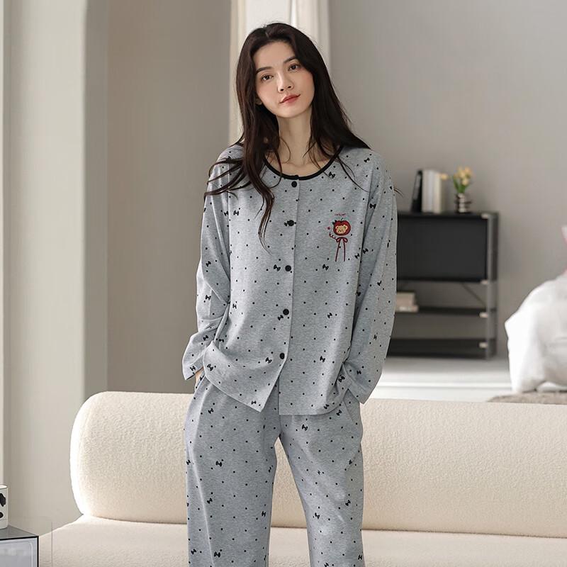 Fenteng Women's 100% Thick Cotton Long Sleeve Pajama Set