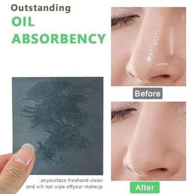 Lenços Absorventes de Óleo Naturais Premium para Rosto - 1x100 Folhas Papel Absorvente Grosso para Pele Oleosa - Compatível com Maquilhagem (Carvão)