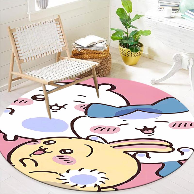 Chiikawa runder Teppich, Teppich für Wohnzimmer Schlafzimmer Sofa Spielzimmer Dekor, rutschfeste Bodenmatte