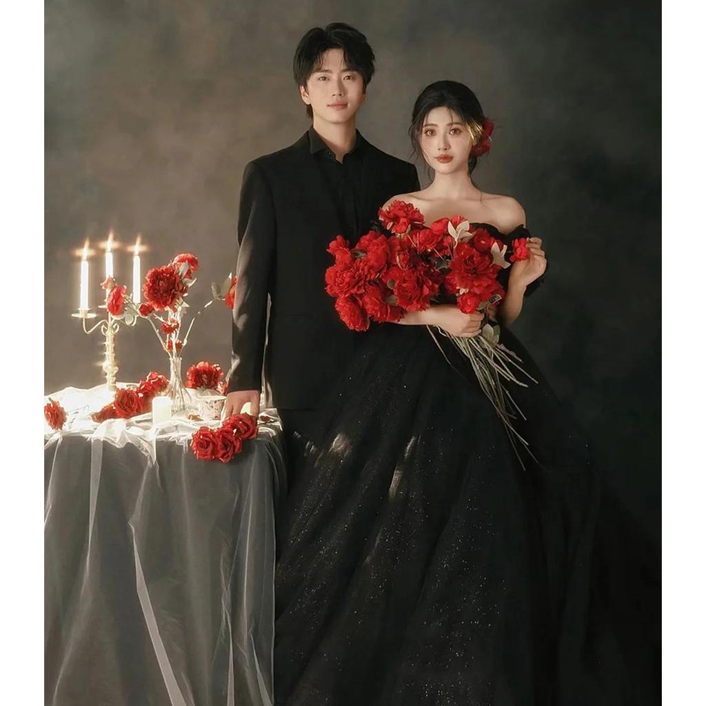 2025 nové svatební šaty Helburn top bez ramínek módní černé francouzské tutu večerní šaty