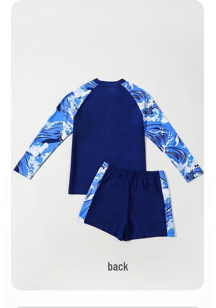 Boys' Long-Sleeved Quick-Dry Swimwear with Sun Protection, Loose Fit, Plus Size for Big Kids