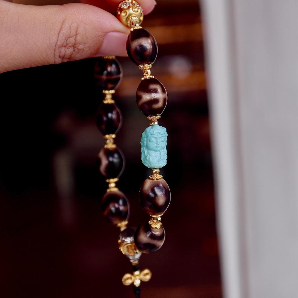 Versatile Multi-Treasure Dzi Bead Bracelet with Tiger Tooth & Agate