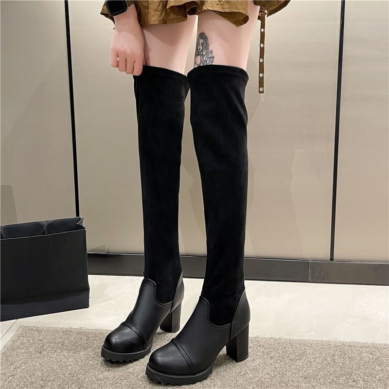 Internet Celebrity Thin Boots Thick Heel Growth Boots Women 2025 Autumn and Winter New Knee High Thin Boots Children