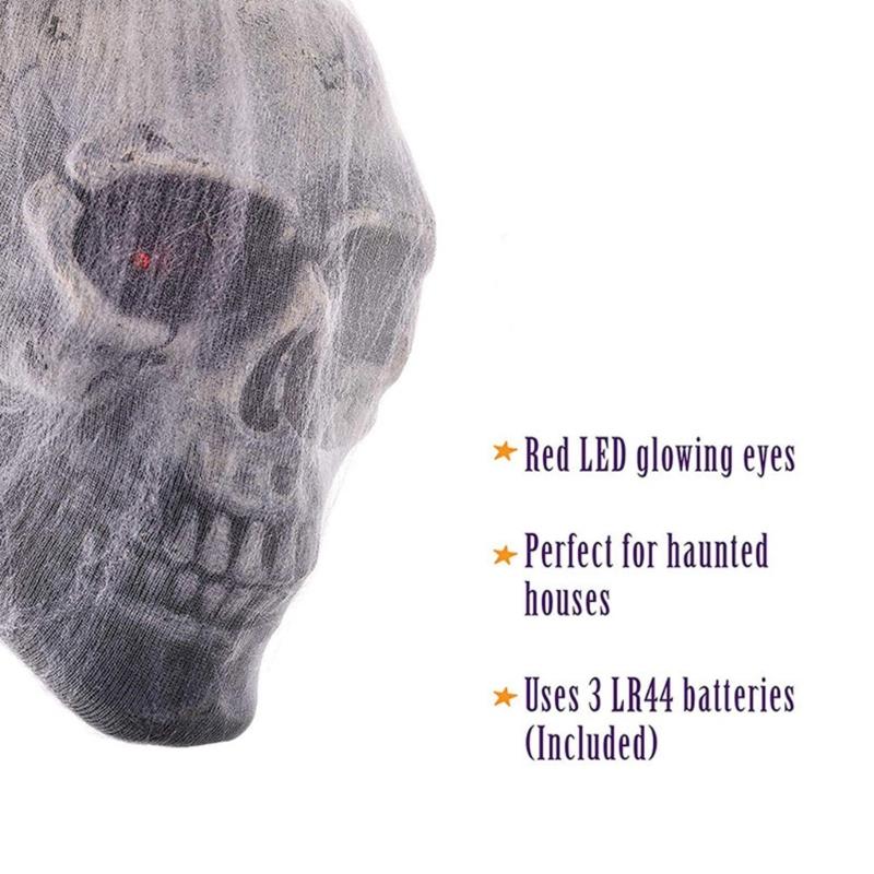 Spooky Halloween Yard Decors Spooky Halloween Party Accessory Skull Ornament with Cobweb and Sound Interaction