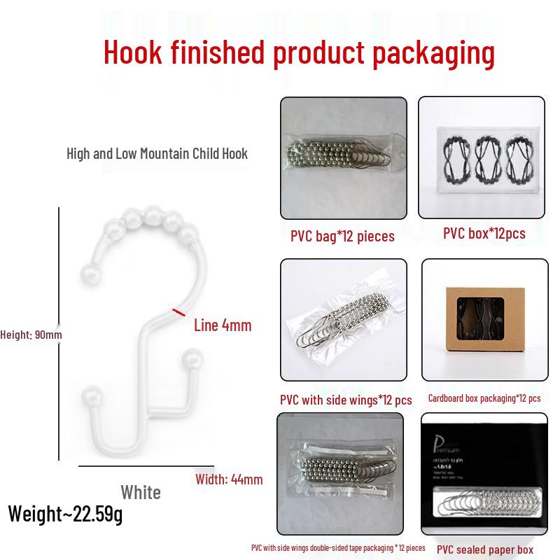 Stainless Steel Double-Sided Bath Curtain Hooks, Tool-Free Install, Sliding J-Hook Design