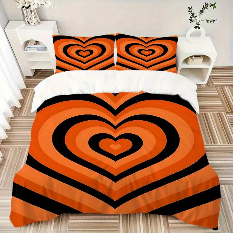 3pcs Orange Heart Pattern Bedding Set, Ideal for Home Use, Suitable for Bedroom Decor (1*Duvet Cover + 1/2*Pillowcases, No Core) Yy250821201