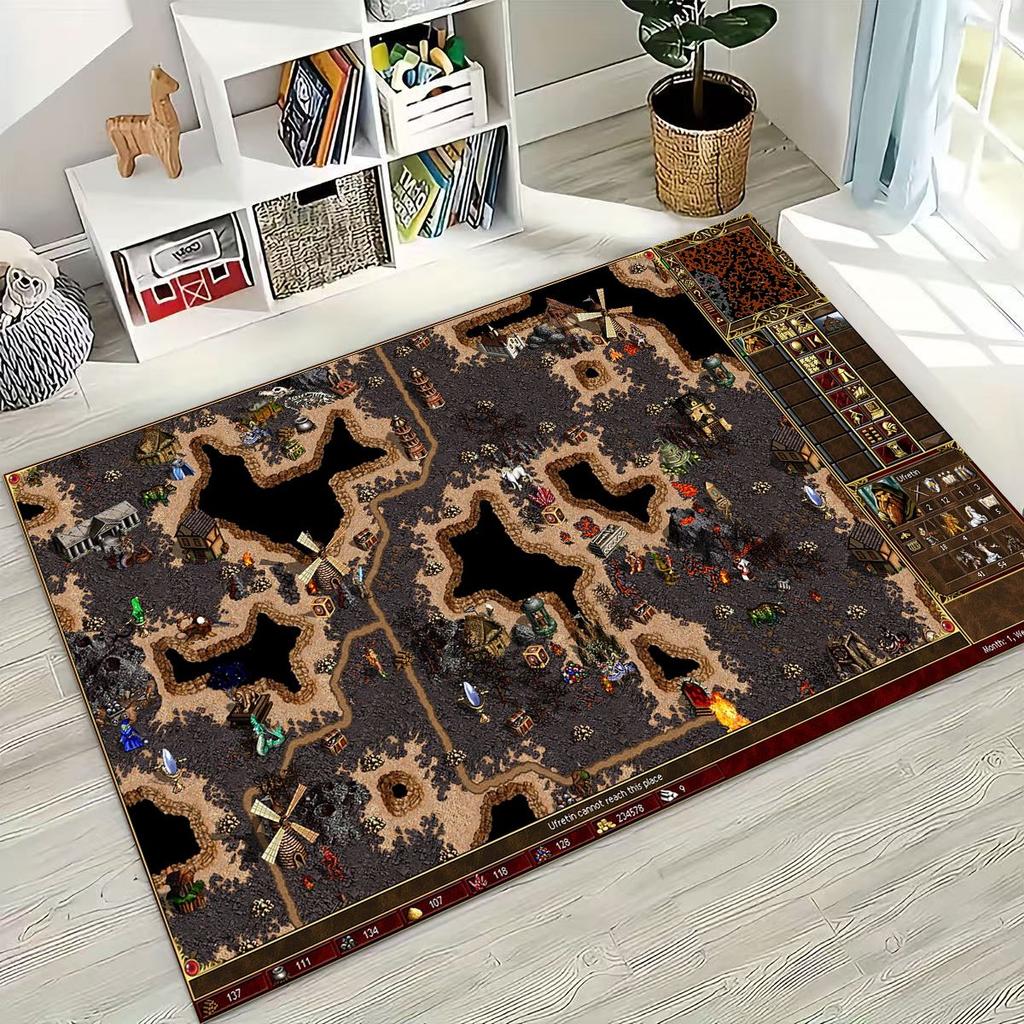 Retro Heroes of Might and Magic Map Games Art Rug for Bedroom Living Room Sofa Home Doormat Decor,Large Kids Non-slip Floor Mat