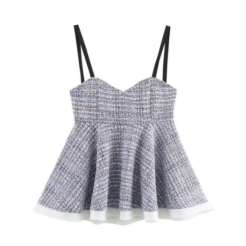 European & American Style Halter Tank Top: Women s Summer Tweed Heart-Neck Design Medium