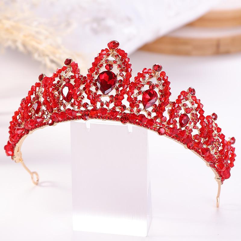 Red Crystal Crown Bride's Toasting Attire  Crown Headwear  Wedding Hair Accessories
