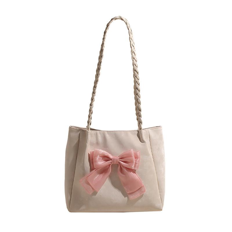 Summer Bowknot Large Capacity Tote Bag For Women Pu Material With Zipper Closure For Daily Use