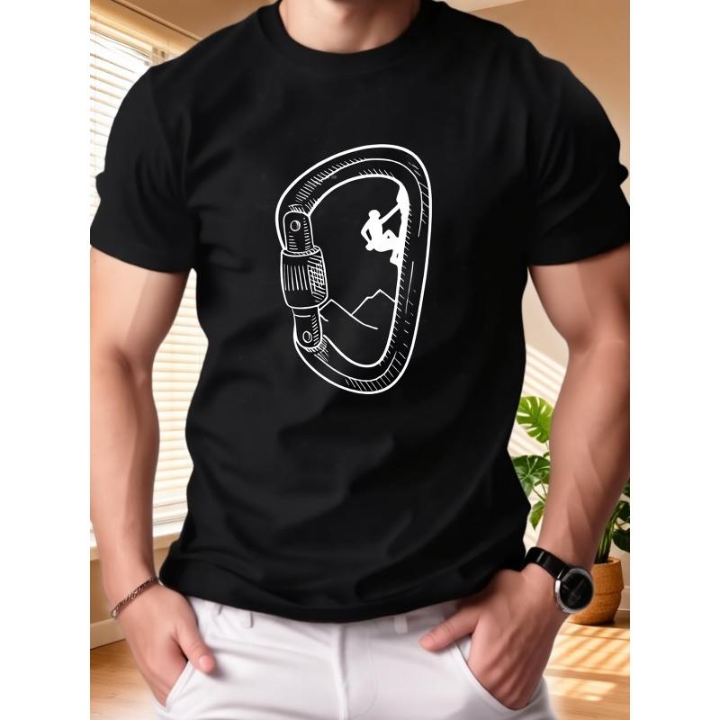

Men s Outdoor Sports T-Shirt, Loose Fit Simple Short Sleeve Summer Breathable Pullover Tee, Rock Climbing Mountaineer Print Men s Casual Top 4XL чорний