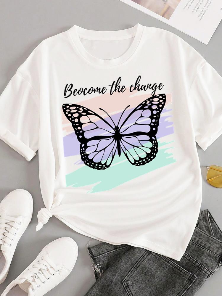(Asian Size) trend love flower Short Sleeve T-shirts Women's Top T Female Print  Fashion O-neck Casual Clothing  Graphic Tee