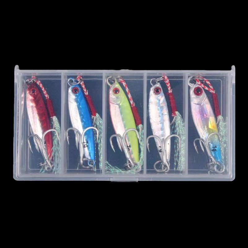 Ultra-Small Hard Bait Lead Fish Single Hook Set Five Boxes Metal Horse Mouth Three Hooks Blood Groove Sequins for Bass Trout