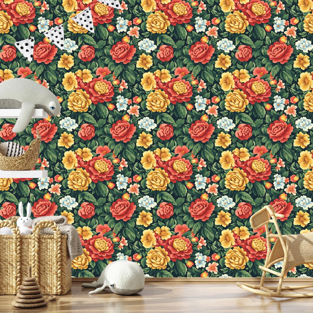 Aesthetic Green and Gold Flowers Wallpaper for Living Room and Bedroom 50x1000