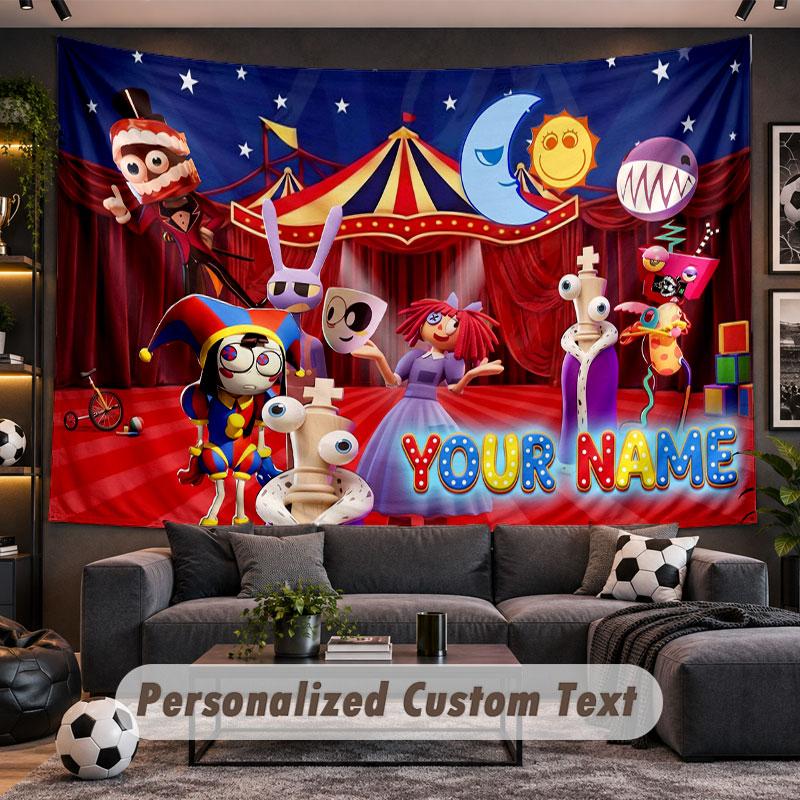 Wall Hanging Tapestry Custom NameThe Amazing Digital Circus Pattern Personalized Printed Fabric Wall Decor