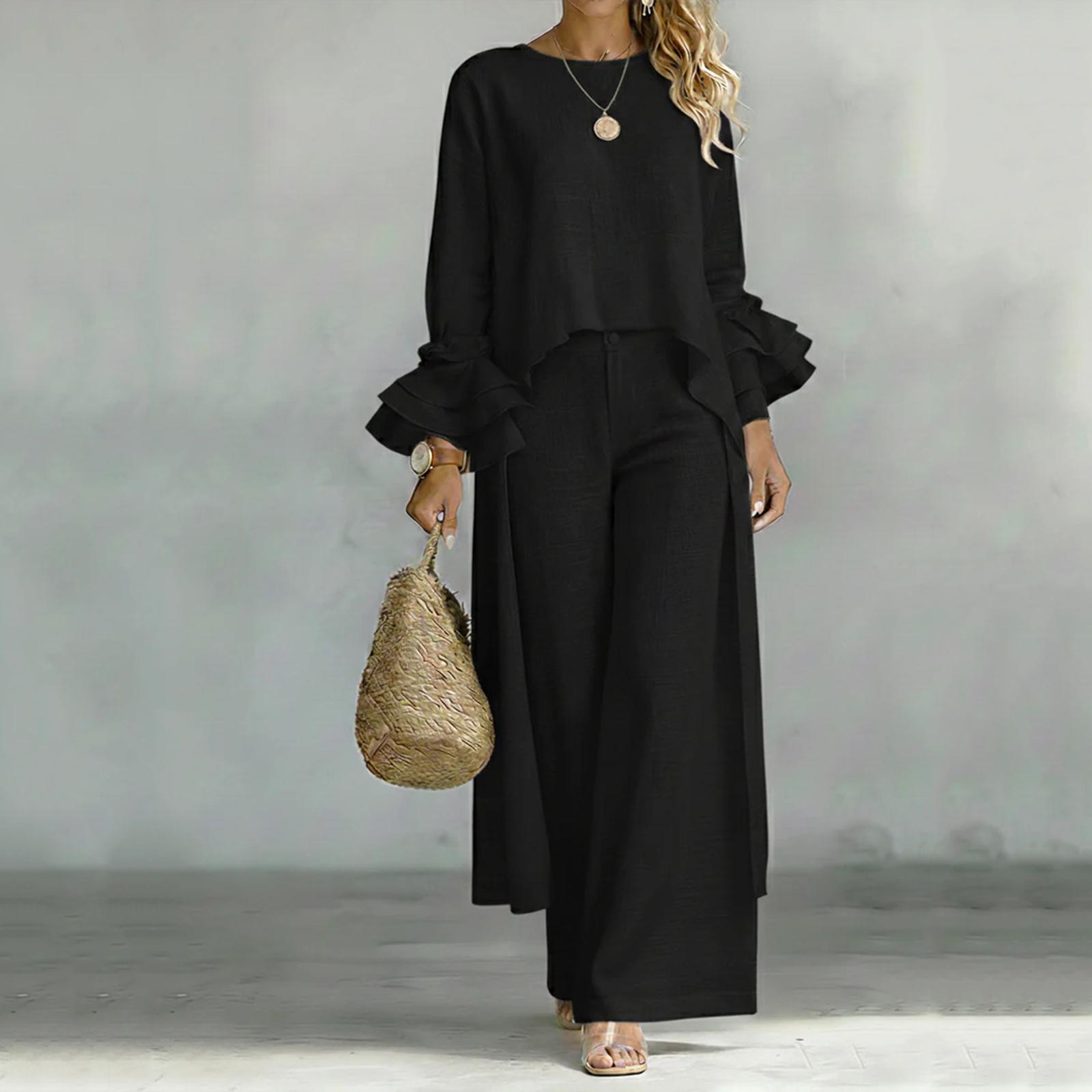 Модный женский свободный асимметричный повседневный комплект из двух предметов L чёрный