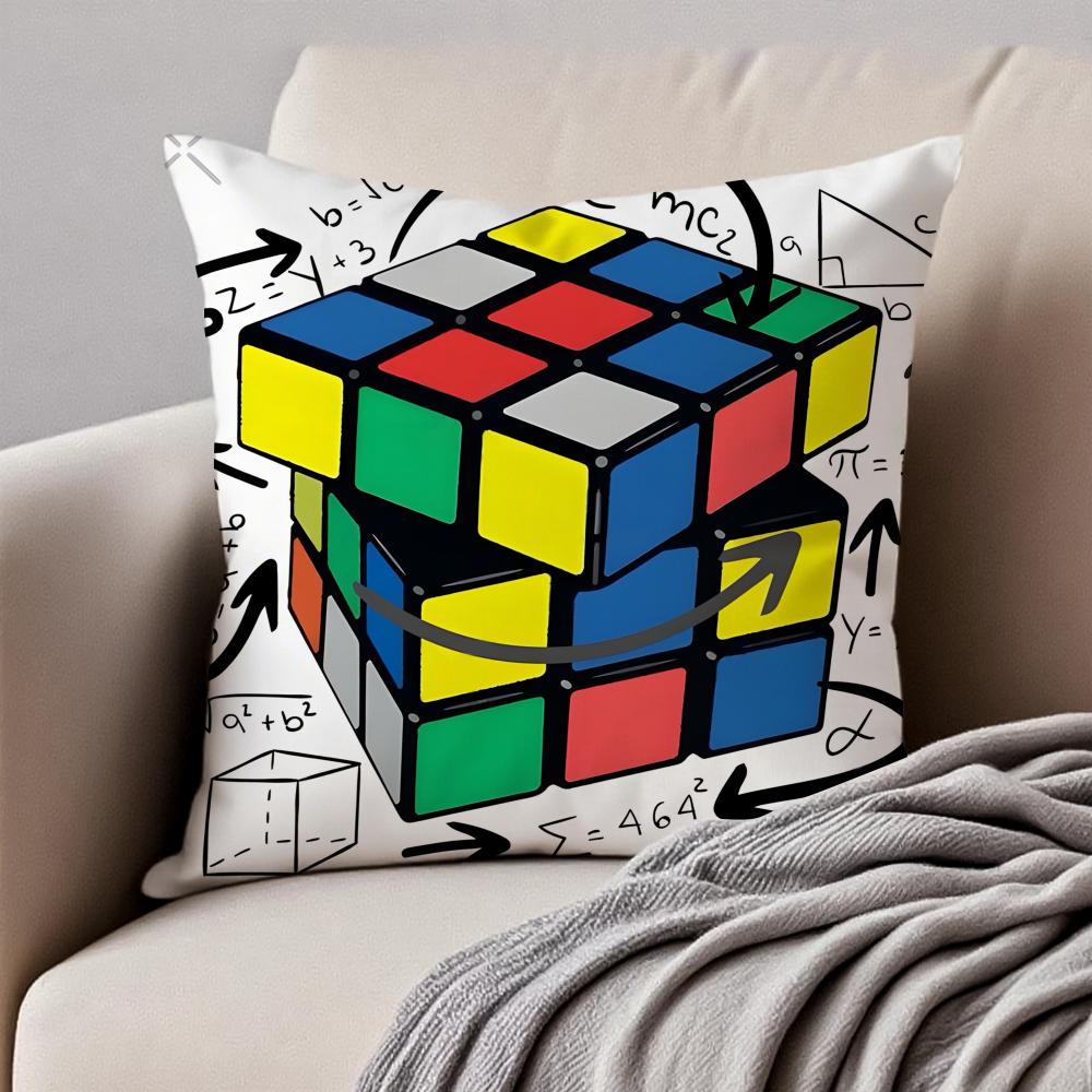 Creative Magic Cube Puzzle Design Art Cushion Cover Pillowcase Antidustmite Invisible Zipper Short Plush Sofa Cushion