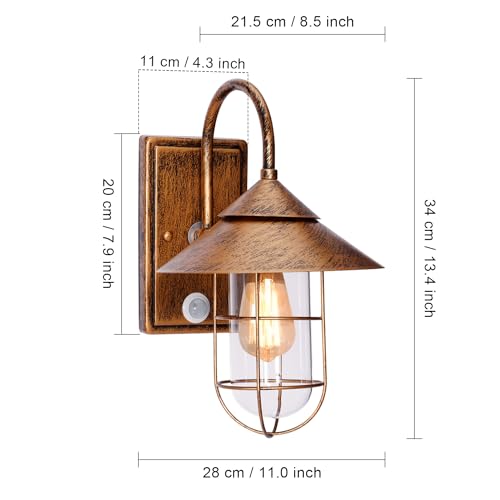 KAWELL Motion Sensor Entryway Light, Outdoor Porch Light, Retro Wall Lamp, Garden Light, Weatherproof Wall-Mounted Outdoor Lighting Fixture, E26 Base