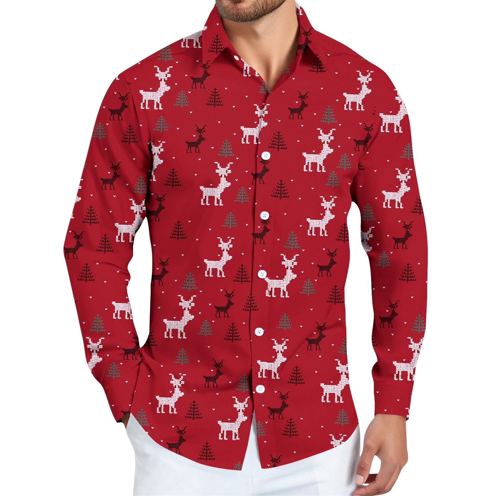 

Мужская рождественская рубашка с рождественским принтом, с длинным рукавом, на пуговицах XL красный