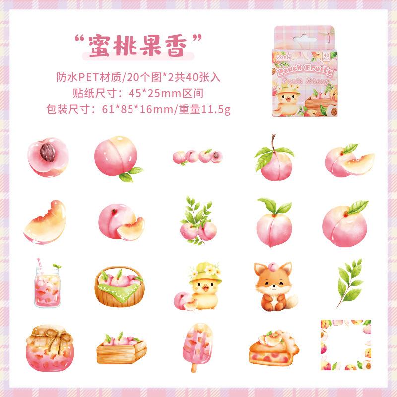 40-Sheet Cute Cartoon Fruit-Themed Stickers, Vibrant Fruit Patterns for Journal Embellishment, Notebook Decoration