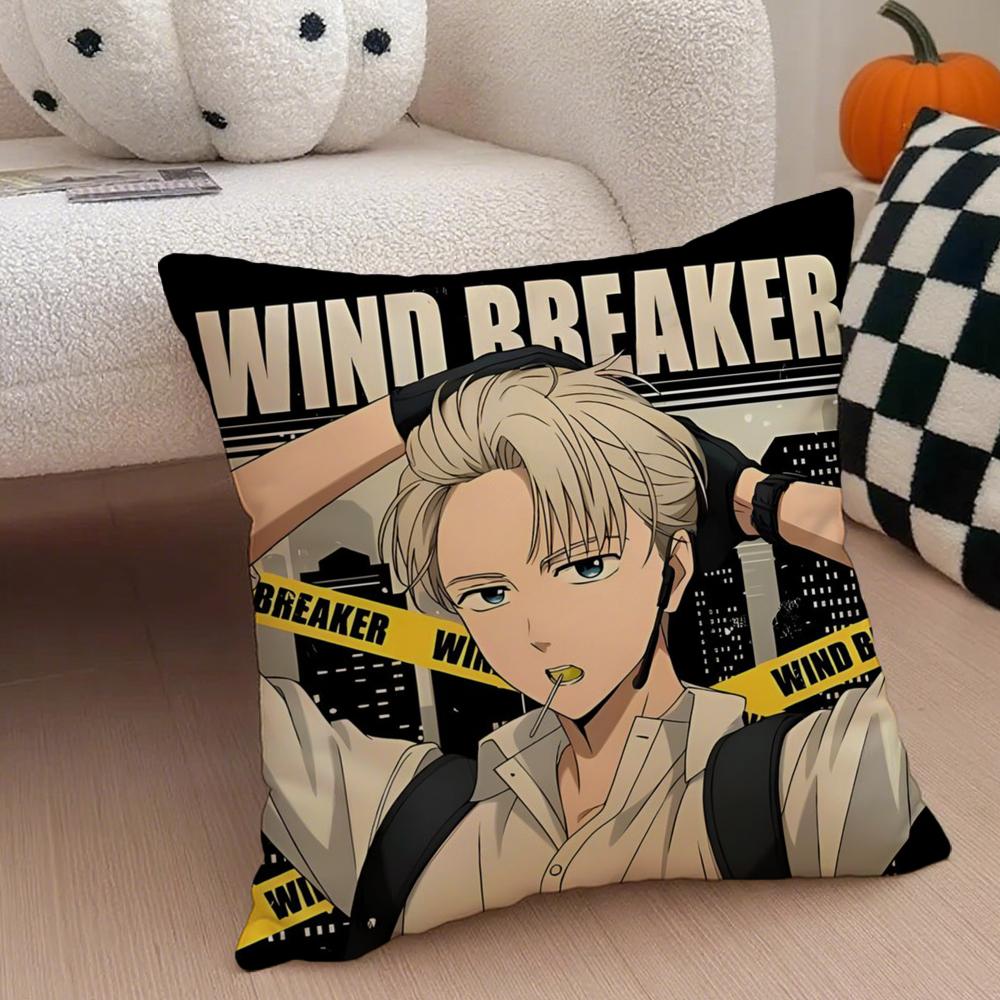 Sports Japanese Anime W-Wind Breaker Cushion Cover Throw Pillow Cover Hidden Button Durable Polyester Chair Cushion