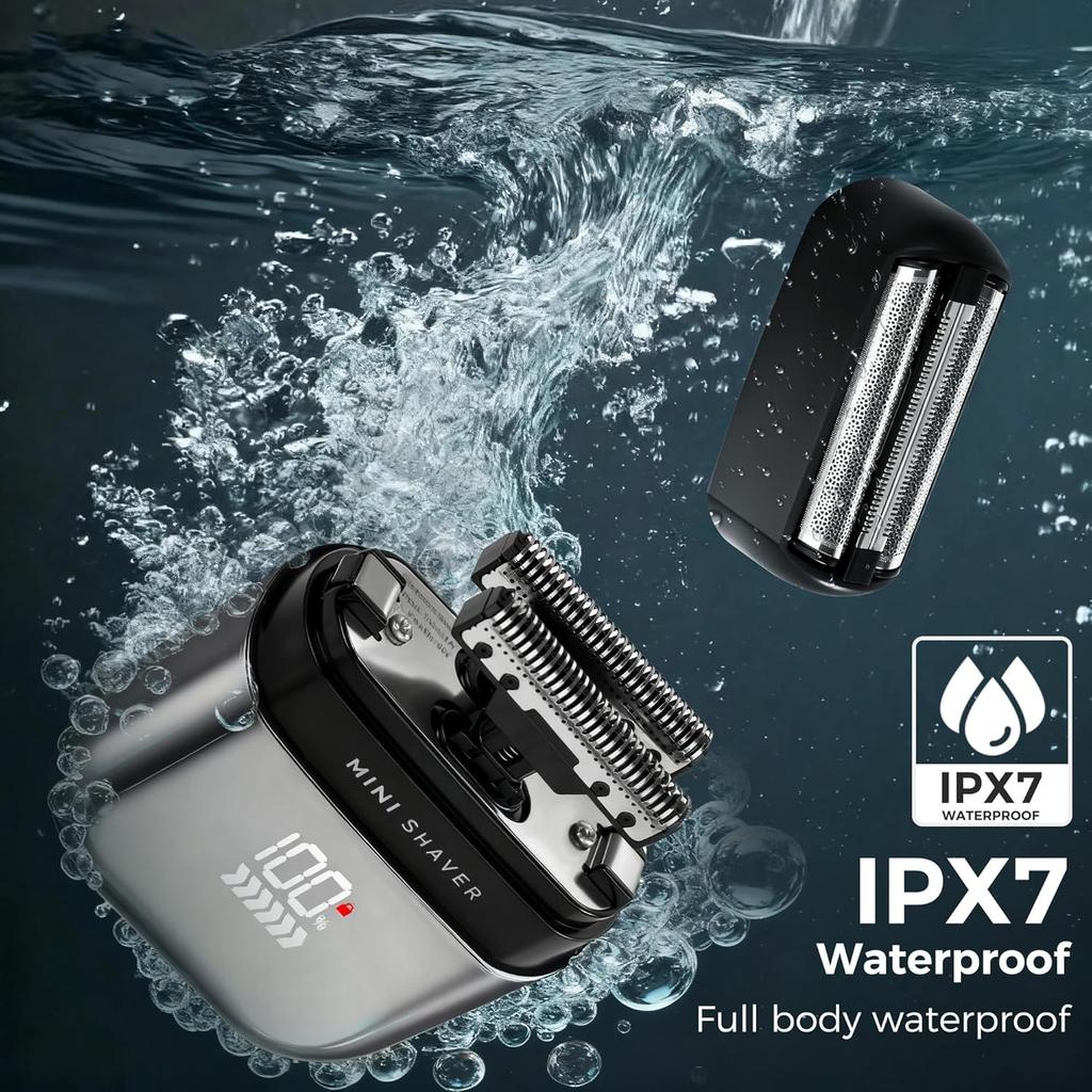 Elektrorasierer für Männer Gesicht, Taschenrasierer USB Mini-Rasierer, Elektrische Folienrasierer mit Typ C Wiederaufladbar und LED-Anzeige, IPX7 Wasserdicht