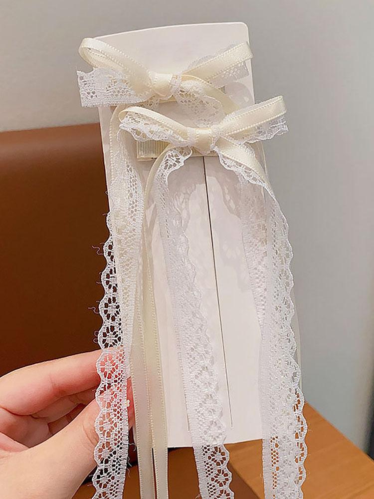 Y2K Girl's Lace Ribbon Bow Hair Clps Women's Long Bowknot Hairpins Lovely Lolita HairClips Hair Accessories 1PC