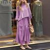 Moda Feminina Casual Cor Sólida Estampa Verão Primavera Mangas 3/4 Gola O Conjuntos de Saia