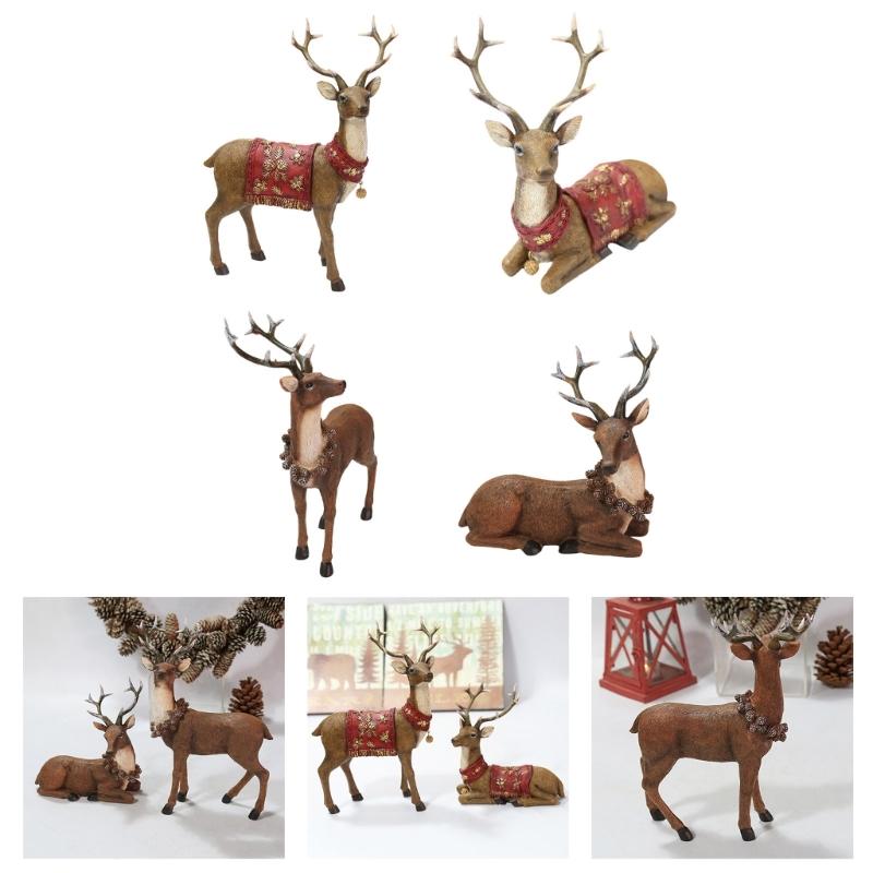 Christmas Decorations Realistic Reindeer Figurines with Long Antler and Feet Tabletop Centerpieces for Home Decors