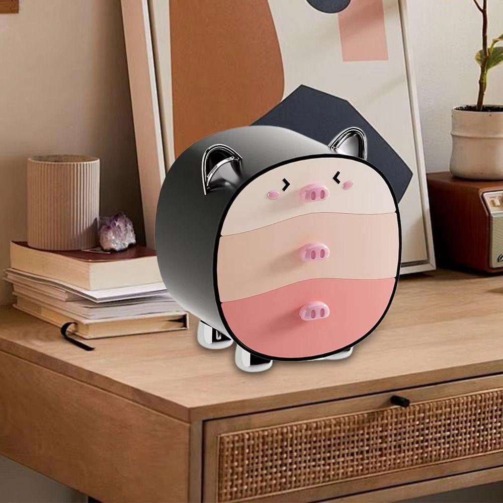 Pig-shaped Cosmetics Storage Box Pull-out Makeup Storage Tool for Study Room Living Room